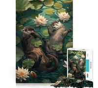 Otter Relaxing in Lily Pads 1000 Piece Jigsaw Puzzles for Adults Jigsaw Smart Game Together Fun Image Assembly Seasonal Gift (38x26cm)