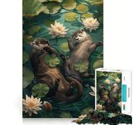 Otter Relaxing in Lily Pads Adults 1000 Piece Jigsaw Puzzle Brain Challenge Toy Stress Relief Clear Cut Wall Art Decor (38x52cm)