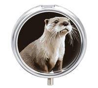 Otter Round Pill Box 3 Compartment Small Pill Box Round Portable Pill Case to Hold Vitamins Medication Fish Oil and Supplements Travel Purse Pocket Gift