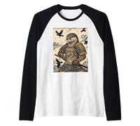 Otter Samurai Katana Warrior Japanese Ukiyo-e Art Raglan Baseball Tee
