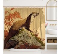 Otter Shower Curtain, Rustic Brown Orange Forest Animal Bathroom Decor, Autumn Nature Inspired Modern Waterproof Fabric Shower Curtain with Hooks 72x72 Inch