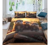 Otter Single Duvet Cover Set 3D Printed Cute Animals Bedding Set Ultra Soft Microfiber Quilt Cover 150x200 cm for Single Bed with 2 Pillowcases with Zipper C/1557