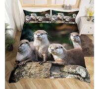 Otter Single Duvet Cover Set Cute Otter Bedding Soft Microfiber Duvet Cover Single 150 x 200 cm 3D Quilt Cover with Zipper Closure and 2 Pillowcases b.1300