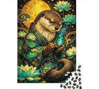 Otter Smoking Pipe with Lotus Flowers 1000 Piece Jigsaw Puzzle, 38x26cm/1000pcs, for Adults, White Cardboard Construction, Screen-Free Leisure And Family Time