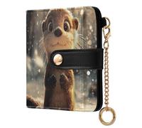 Otter Snow Winter White Pattern Small Women Wallet RFID Blocking PU Leather Bifold Compact Card Holder with Coin Pocket Zipper Purse for Girls Ladies Women