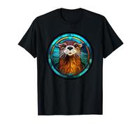 Otter Stained Glass Leadlight Artistic Design T-Shirt