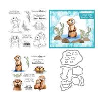 Otter Stamps and Die Cuts for Card Making Animal Transparent Silicone Clear Stamp and Metal Cutting Dies Sets for DIY Scrapbooking Paper Crafting Seals Decorative Supplies