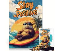 Otter Surfing with Positive Vibes in Summer Hard Jigsaw Puzzle for Adults 1000 Pieces Memory Lift Easy Leisure Image Assembly Artistic Gift (50x75cm)