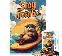 Otter Surfing with Positive Vibes in Summer Jigsaw Puzzles1000 Pieces Mind Skill Toy Soothing Play Precision Cut Art Collection Piece (38x26cm)