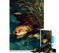 Otter Swimming in Water with Lily Pads 1000 Piece Jigsaw Puzzles for Teenagers Jigsaw Logic Ability Toy Soft Relax Accurate Cut Cherished Gift (50x75cm)