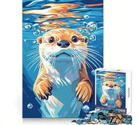 Otter Swimming Underwater Illustration Jigsaw Puzzle 1000 Piece for Adults Logic Boost Toy Together Fun Premium Edge Stylish Gift (38x26cm)