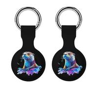 Otter Watercolor Funny GPS Cases Holder with Key Chain Ring Protective Cover Compatible with Airtag 2PCS