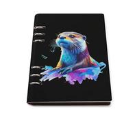 Otter Watercolor Trendy Notebook Binder A5 Slim Foldable Binder 6 Metal Ring Refillable Paper Notepad