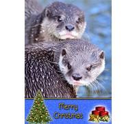Otter Wild Animal Christmas Card 'Merry Christmas' - Special Xmas Card for Him Her Kids Male Female