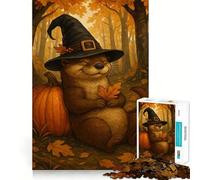 Otter Witch with Pumpkin in Autumn 1000 Pieces Jigsaws Adults Puzzles Gifts Boost Memory Mental Relax Premium Cut Warm Surprise (50x75cm)
