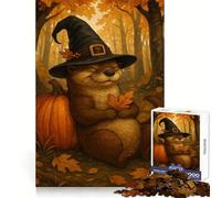 Otter Witch with Pumpkin in Autumn 1000 Pieces Jigsaws Adults Puzzles Gifts Boost Memory Mental Relax Premium Cut Warm Surprise (50x75cm)