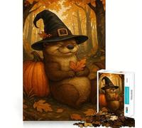 Otter Witch with Pumpkin in Autumn Jigsaw Puzzle for Teenagers 1000 Pieces Strong Logic Toy Quiet Calm Clear Edge Elegant Gift (38x52cm)
