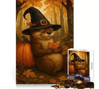Otter Witch with Pumpkin in Autumn Jigsaw Puzzle for Teenagers 1000 Pieces Strong Logic Toy Quiet Calm Clear Edge Elegant Gift (38x52cm)
