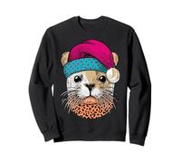 Otter With Santa Hat And Leopard Print Sweatshirt