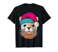 Otter with Santa Hat and Leopard Print T-Shirt