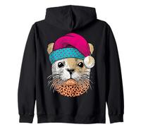 Otter With Santa Hat And Leopard Print Zip Hoodie