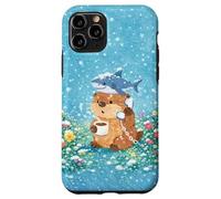 Otter With Shark And Coffee Winter Watercolor Flower Garden Case for iPhone 11 Pro