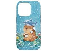 Otter With Shark And Coffee Winter Watercolor Flower Garden Case for iPhone 14 Pro