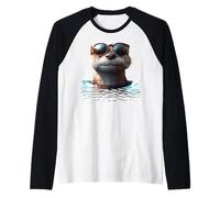 Otter with Sunglasses I Love Sea Otter Marten Cute Otter Raglan Baseball Tee
