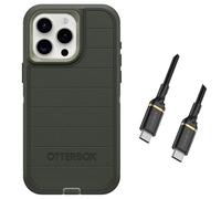 OtterBox Defender Series Case for iPhone 15 Pro Max with USB-C to USB- C Cable - Case Only - Non Retail Packaging - Lichen The Trek