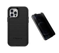 OtterBox iPhone 12/12 Pro Defender Series Case & Privacy Glass Screen Protector - Rugged Multi-Layer Protection, Port Covers, with Amplify Glass Privacy Screen Protector, Scratch Resistant, Black