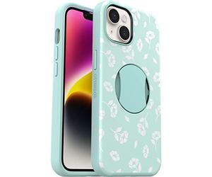 OtterBox iPhone 14 and iPhone 13 OtterGrip Symmetry Series Case - POPPIES BY THE SEA (Blue), built-in grip, sl ase, snaps to MagSafe, raised edges protect camera & screen