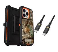 OtterBox iPhone 15 Pro (Only) Bundle: - Defender Series Case - Realtree Blaze Edge (Camo) - Holster Clip Included - Microbial Defense Protection - USB-C to USB-C Cable - Non-Retail Packaging
