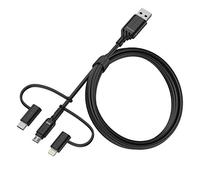 OtterBox Reinforced 3 in 1 Cable with USB-A, USB-C and Lightning Connector, Charging Cable for Smartphone and Tablet, Ultra-Rugged, Bend and Flex Tested, 1M, Black