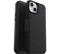 OtterBox Strada Case for iPhone 15 Plus for MagSafe, Shockproof, Drop proof, Premium Leather Protective Folio with Two Card Holders, 3x Tested to Military Standard, Black, No Retail Packaging