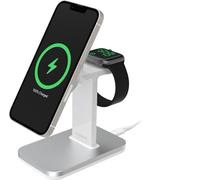 OtterBox Wireless 2 in 1 MagSafe Charging Stand, Strong Magnetic Alignment and Attachment with MagSafe, Sleek Multi-Devicie Charging Station for iPhone and Apple Watch, Grey ( non-uk 2 pin plug)