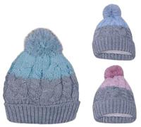 Otterdene Bartleby Ladies Thermal Waterproof Bobble Hat with Turn Up Blue