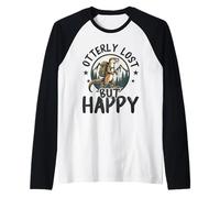 Otterly Lost But Happy Funny Otter Hiker Mountain Pun Raglan Baseball Tee