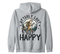 Otterly Lost But Happy Funny Otter Hiker Mountain Pun Zip Hoodie
