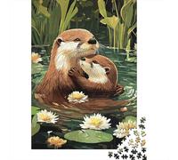 OtterMotherAndBaby Jigsaw Puzzles 1000 Pieces Recycled Paper WaterLilyPondPuzzle for Adults Jigsaw Puzzle Fun Challenging Home Activity Festivals Celebration Gifts 70x50cm/1000pcs