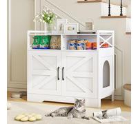 OtterOasis Cat Litter Box Enclosure, Ultra-Large Hidden Litter Box Furniture with Top Opening, Anti-Tipping Fence and 2 Open Drawers, Litter Box Cabinet End Table, White