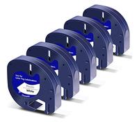 OtterOffice DYMO LetraTag Label Maker Tape Refill Plastic 91331, Black on White 91331 for LT-100T LT-100H LT-110T QX50, 12mm x 4m, 5 Rolls