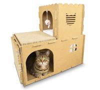 OtterPets Cardboard Cat House with 2-Level Play Design, Two Scratch Pads, Plush Mouse Toy & Soft Fleece Mat, Cat Scratcher House