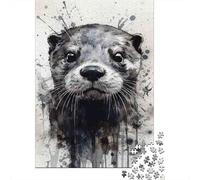 OtterPortrait Jigsaw Puzzles 1000 Piece Recycled Paper InkSplatterArtPuzzle for Adults Jigsaw Puzzle Impossible Hard Home Activity Celebration Gifts 52x38cm/1000pcs