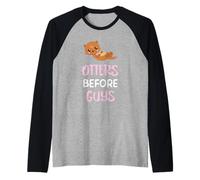 Otters Before Guys Cute Adorable Cartoon Otter Raglan Baseball Tee