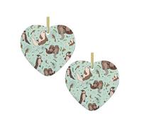 Otters Christmas Tree Ceramic Hanging Bauble Personalised Xmas Baubles Cute Christmas Ornaments Gifts For Kids Family Friends