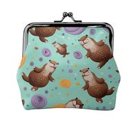 Otters Full Double-Sided Printed Pattern Women's and Girls' Fashionable Leather Kiss Lock Coin Purse Card Bag