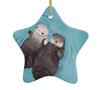 Otters Holding Hands Christmas Tree Ceramic Hanging Xmas Star Hanging Decorations with Ribbon Christmas Tree Ornament for Party Pendants Keepsake Craft for Xmas Tree
