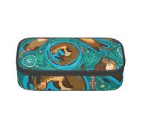 Otters in Love Print Pencil Bag Pen Case, Large Capacity Stationery Pouch Pencil Holder Desk Organizer for School Office Supplies