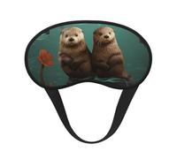 Otters in Love Sleep Mask for Side Sleeper, Blackout Sleep Eye Mask Comfortable Blindfold Eyeshade Soft Breathable Sleeping Mask with Elastic Strap Silk Eye Covers for Travel
