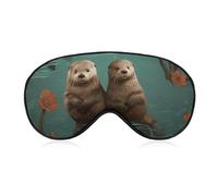 Otters in Love Sleep Mask Light Blocking Eye Cover Polyester Eye Mask with Elastic Strap Blindfold for Side Sleeper Sleeping Masks Face Hugging for Women Men Travel